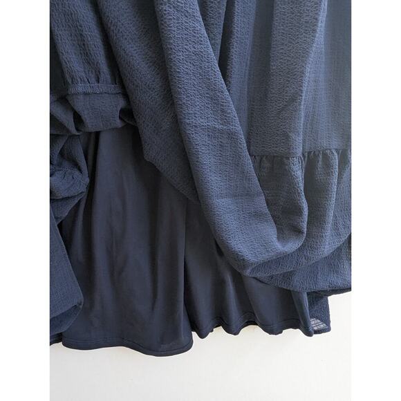 Ophelia Roe Smocked Maxi Dress Size XL Short Puff Sleeves Blue with Ruffles - Picture 7 of 7